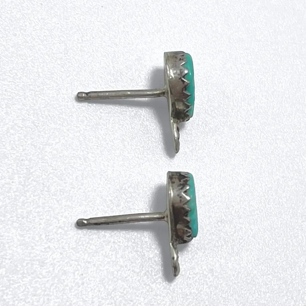 Turquoise Blue Stone Carved Leaf Earrings Sterling Silver Studs Posts Native 925